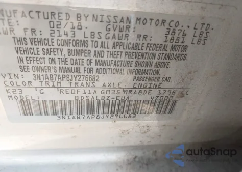 2018 Nissan Sentra S from USA, damaged, VIN 3N1AB7AP8JY276682
